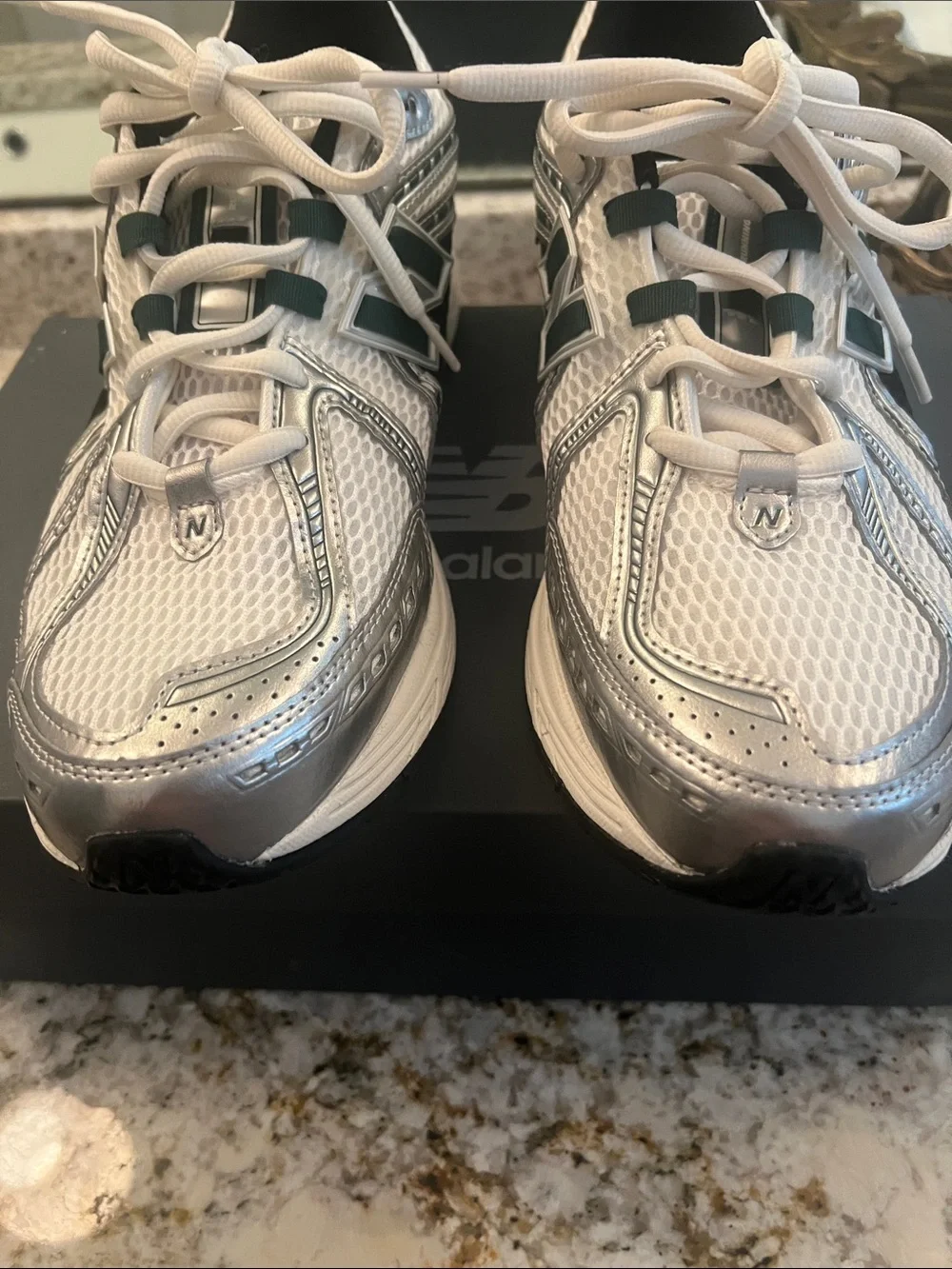New Balance Kids White & Silver Mesh Running Sneakers